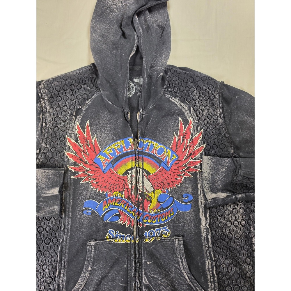 Affliction Hoodie Mens XL Black Live Fast Eagle Graphic American Customs Zip